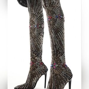 Azalea Wang RHINESTONE CRYSTAL Sheer HIGH Heel STILETTO Sock Boots Chevelle